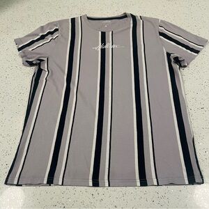 Vintage HOLLISTER Gray White & Black Striped T-Shirt Tee Embroidered Logo | LRG
